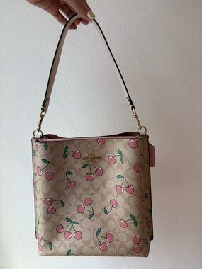 Coach Beige Signature Cherry Shoulder Bag with Pink Accents